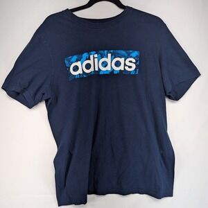 Adidas‎ Navy Blue T Shirt Large Logo Graphic Short Sleeve Casual Men's L
